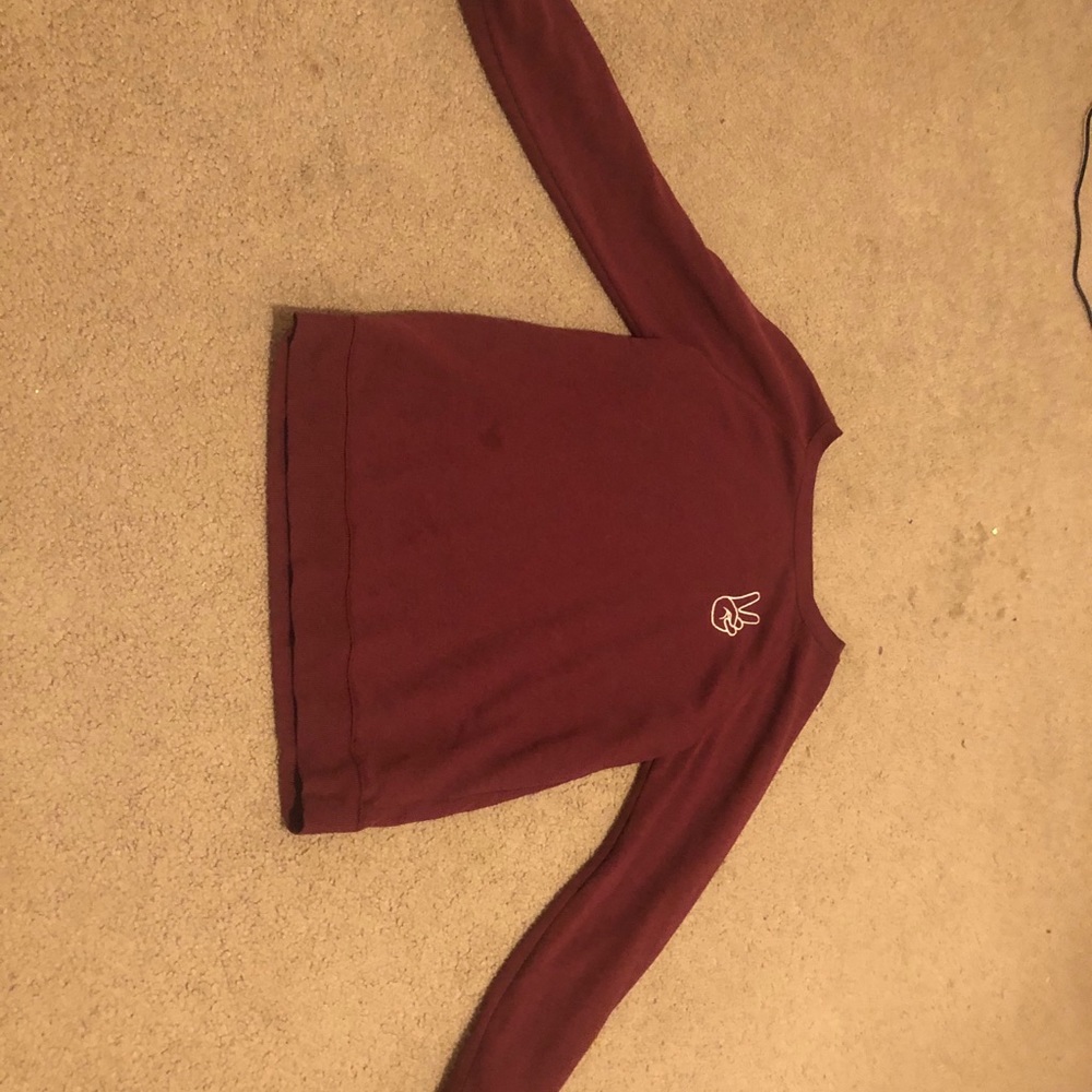 burgundy long sleeve with peace sign